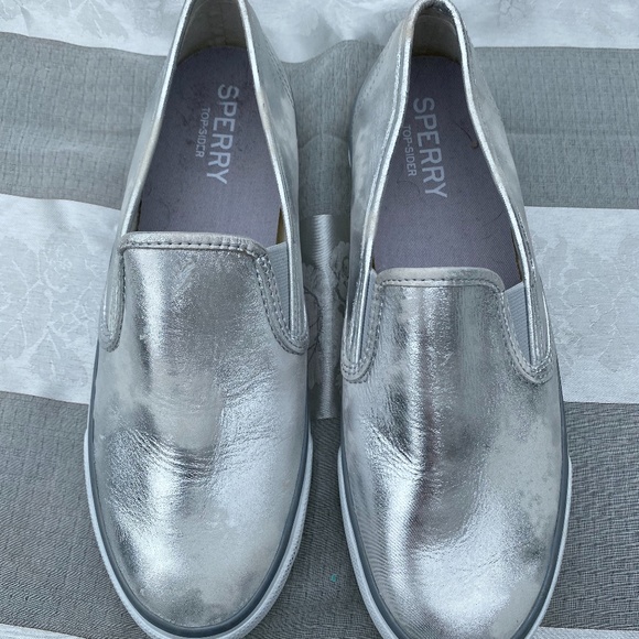Silver Metallic Sperry Shoes - Picture 1 of 6